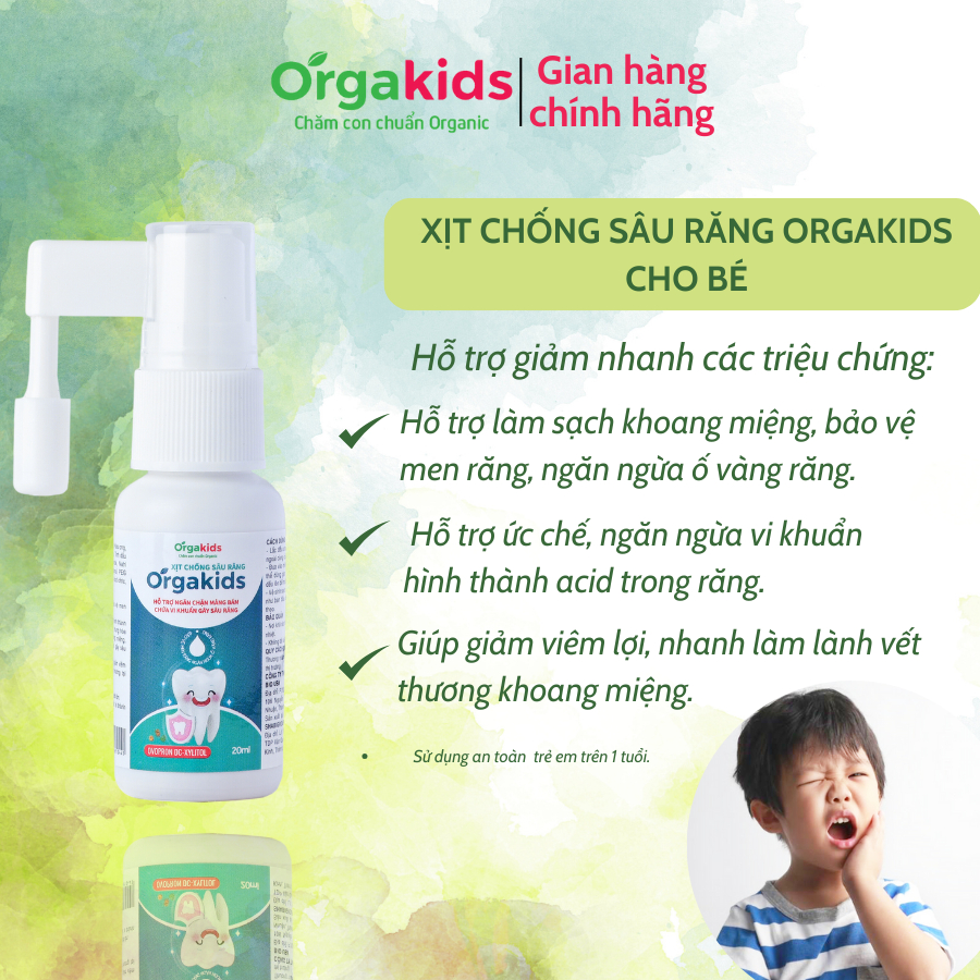 Xịt chống sâu răng cao cấp cho bé Orgakids chính hãng cho bé từ 1 tuổi, an toàn nuốt được - lọ 20ml