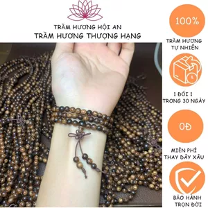 Vòng tay thời trang trầm hương sánh chìm 5 ly 108 hạt tròn trơn, Bình an tài lộc may mắn-Trầm hương Hội an.