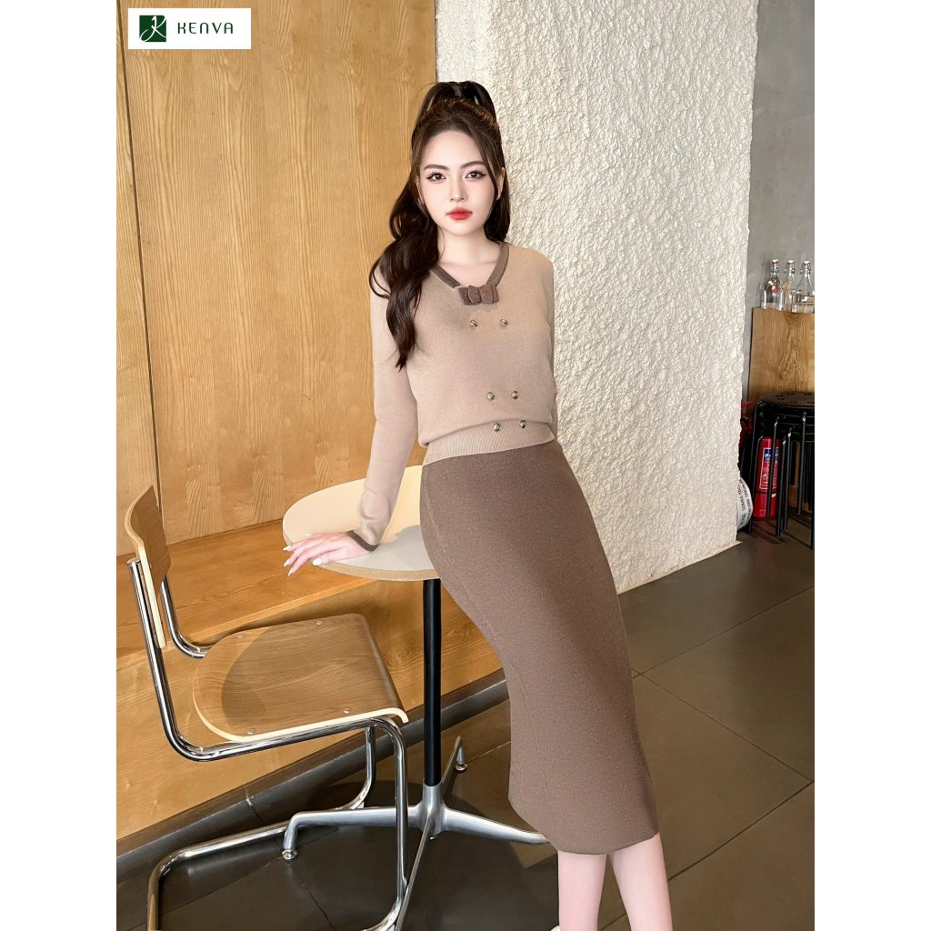 Bộ váy Set váy len KENVA 2 chi tiết cao cấp, hàng form dáng đẹp không bai nhão không xù.
