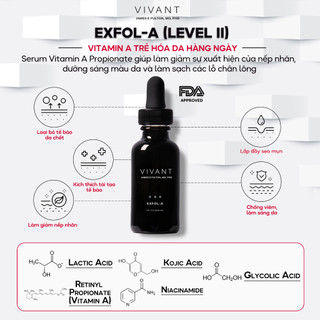 Serum Vivant Exfol-A, Exfol-A Forte, Derm-A-Gel giảm nếp nhăn, sẹo mụn và tăng sắc tố 30ml