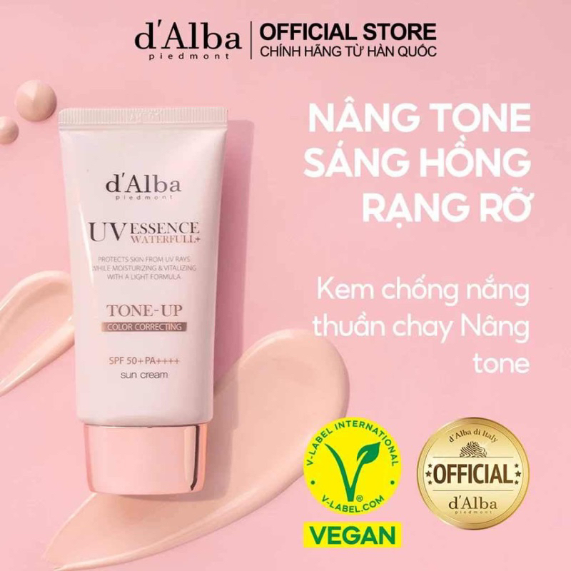 [D'Alba Official] Kem chống nắng nâng tông da Waterfull Tone-up Sun Cream  SPF 50+ 50ml- Hàn Quốc🇰🇷