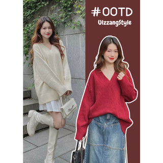 Áo len cổ tim dáng rộng oversize - 247store - Aolencotim955_P5K10