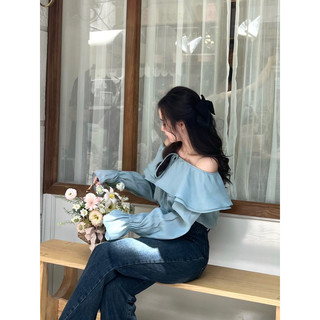Áo sơ mi kiểu dài tay LANEI có bèo nhún ở cổ và tay chất voan Hàn cao cấp tiểu thư nhẹ nhàng by Serene