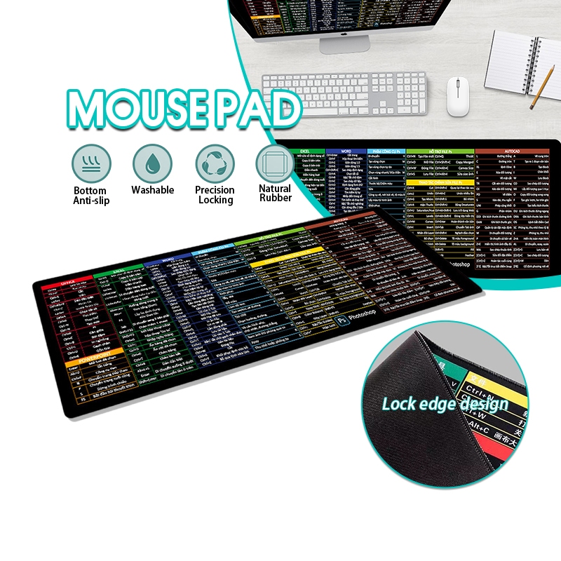 Lót Chuột Cỡ Lớn 80x30,Miếng Lót Chuột, Bàn Di Chuột, In Phím Tắt Office, Excel, Word, PowerPoint, Photoshop Cao Cấp