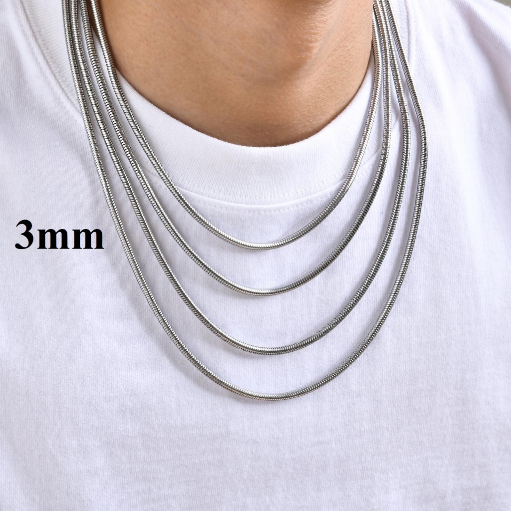 Dây chuyền vòng cổ nam uniex titan trơn kiểu mì xương rắn dày 2.4mm 3.2mm 4mm không gỉ có nhiều size