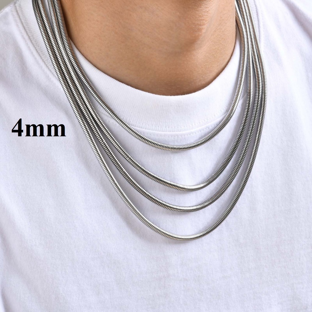 Dây chuyền vòng cổ nam uniex titan trơn kiểu mì xương rắn dày 2.4mm 3.2mm 4mm không gỉ có nhiều size