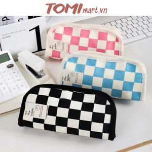 Túi Đựng Bút Hộp Bút Vải Canvas Hoạ Tiết Caro Sức Chứa Lớn TOMI 160