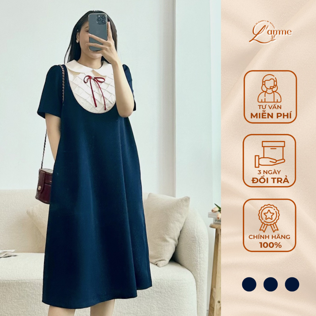 Váy bầu RUBIE DRESS phối nơ đính, yếm hình đan chéo kiểu dáng basic giấu bụng thiết kế by L’amme