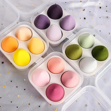 Set 4 Bông Mút Trang Điểm Kèm Hộp Đựng Xinh Xắn- Set 4 Bông Mút Trang điểm Hộp Mút Tán Kem Nền Hình Giọt Nước, Hồ Lô