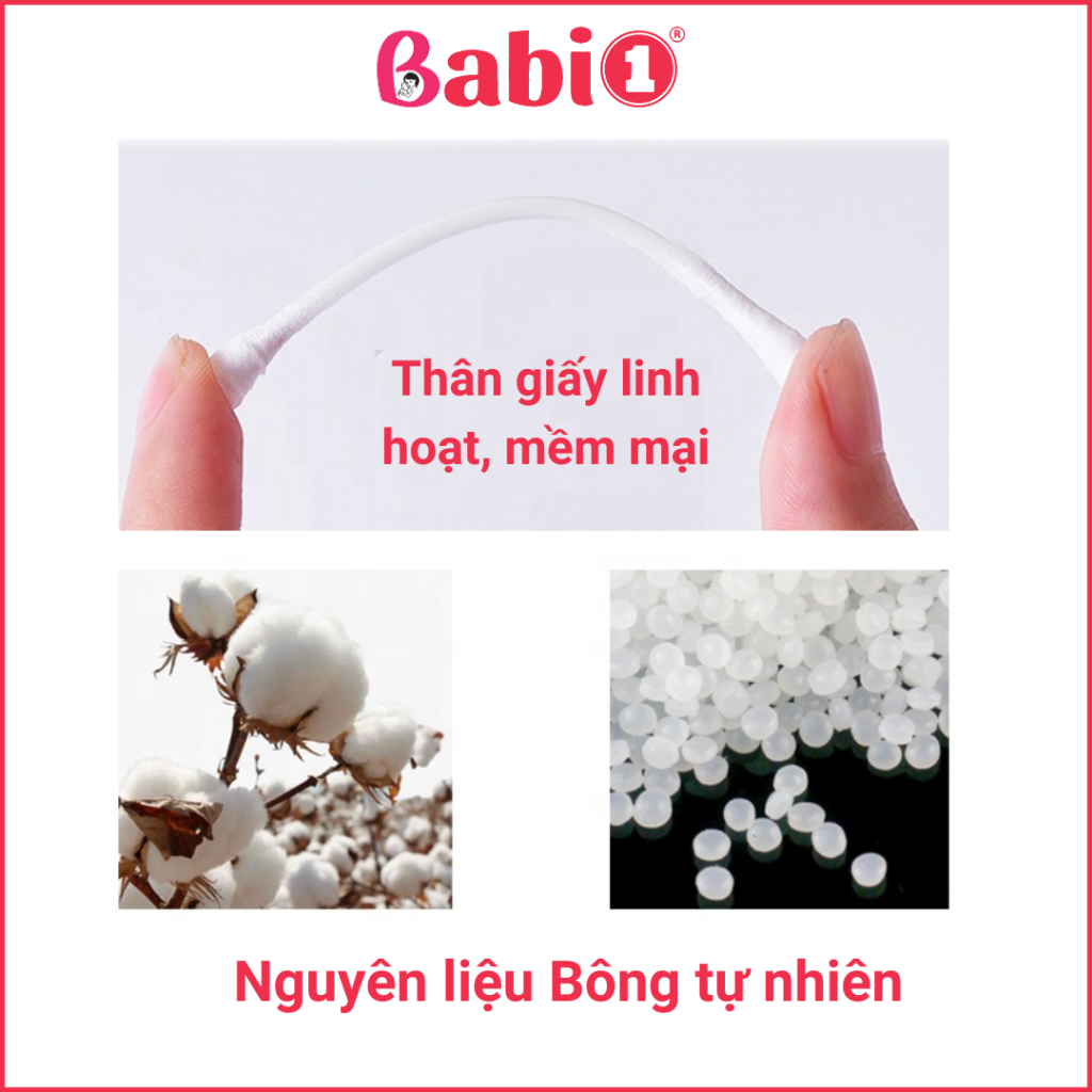 Tăm Bông Thân Giấy Babi1 Kháng Khuẩn Cho Bé & Gia Đình (Hộp 200 Que)