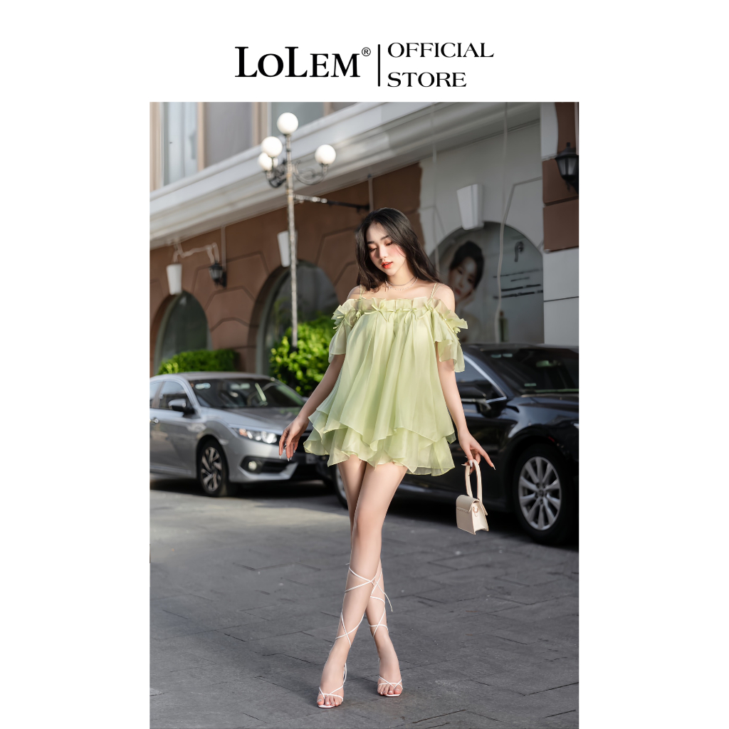Set áo 2 dây bèo vai kèm quần short LOLEM SQ064 phom xòe bồng chất tơ mềm mại
