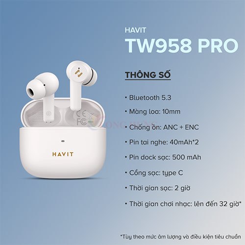 Tai nghe Bluetooth True Wireless Havit TW958 Pro - Hàng chính hãng