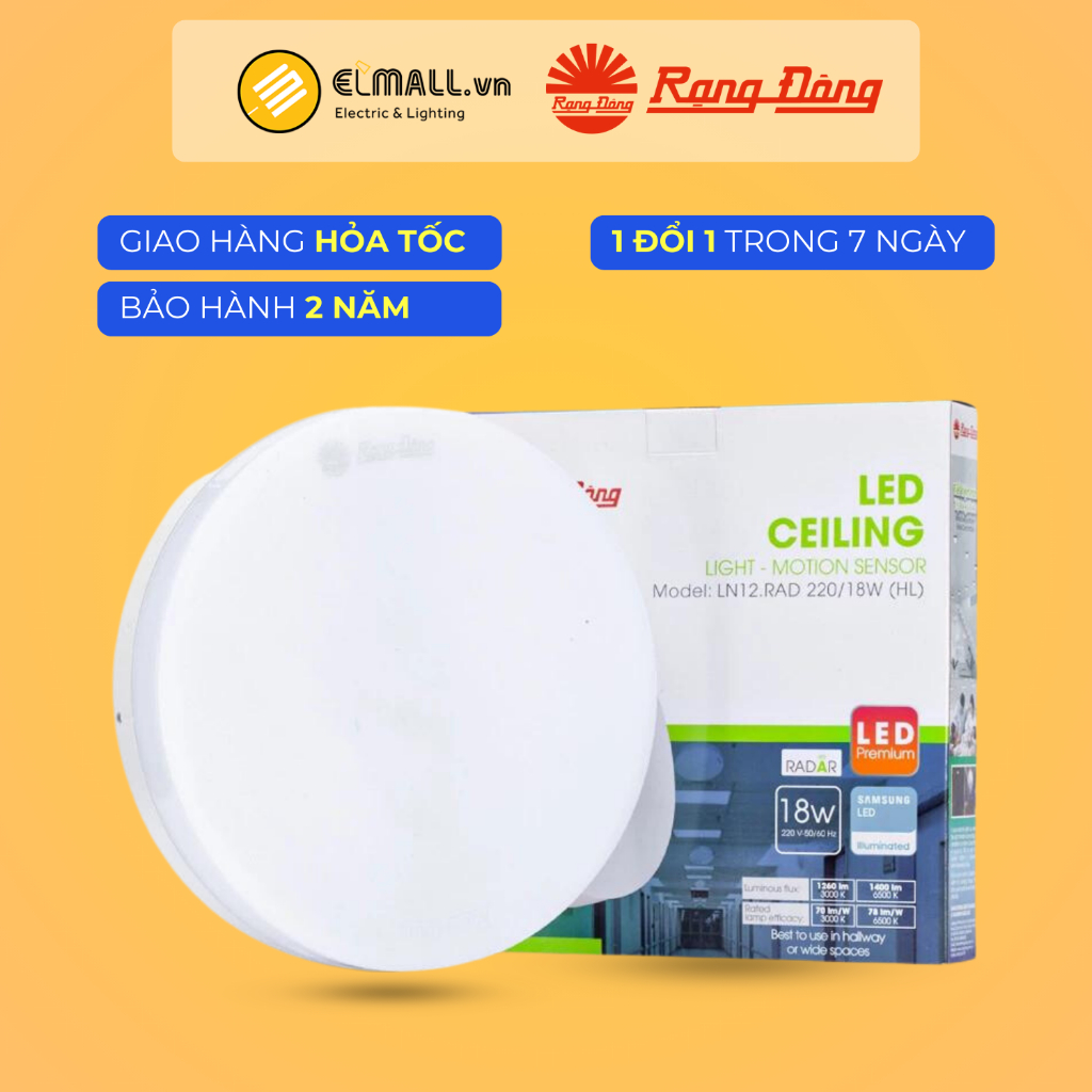 Đèn ốp trần cảm biến Rạng Đông LN12.RAD 220/18W hình tròn, cảm biến ...