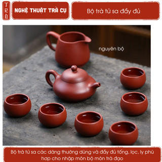 Bộ trà tử sa đầy đủ dáng hình lê ấm tống ly hộp gấm bảo quản sản phẩm tốt và biếu tặng tinh tế