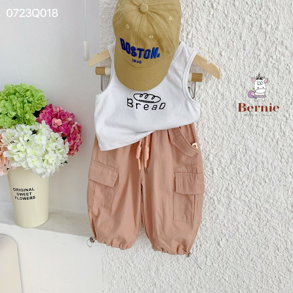 Quần jogger kaki túi hộp cá tính bé gái, quần kaki ống rộng sành điệu cho bé Bernie