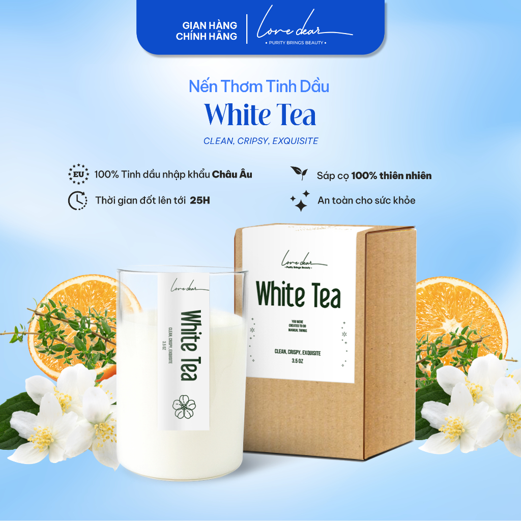 Ảnh Nến Thơm Phòng Cao Cấp LoveDear White Tea Từ Tinh Dầu Thiên Nhiên và Sáp Cọ - Trang Trí Decor 100g & 200g 1