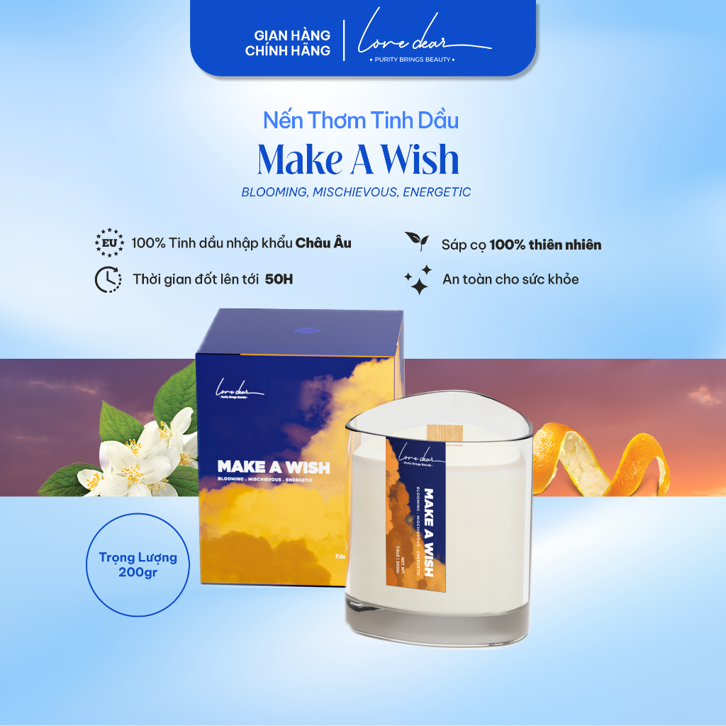 Ảnh Nến Thơm Phòng Cao Cấp LoveDear Make A Wish Từ Tinh Dầu Thiên Nhiên và Sáp Cọ - Trang Trí Decor 200g 2