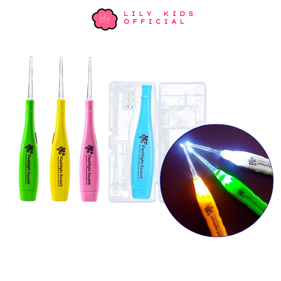 [HÀNG CÓ SẴN] Cây lấy ráy tai cho bé an toàn, đồ lấy ráy tai nhựa trong suốt có đèn sáng hình hoạt hình dễ