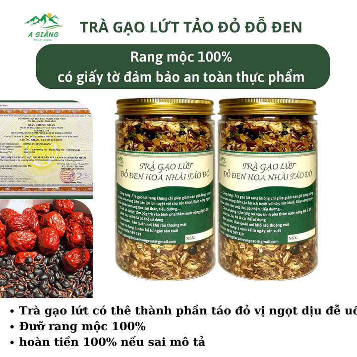 Trà gạo lứt táo đỏ đỗ đen hoa nhài cỏ ngọt, trà gạo lứt đỗ đen táo đó hộp
