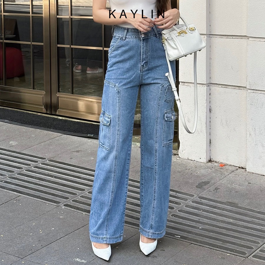 Quần jean nữ túi hộp form suông basic phong cách Retro đường phố KAYLIN – N2098