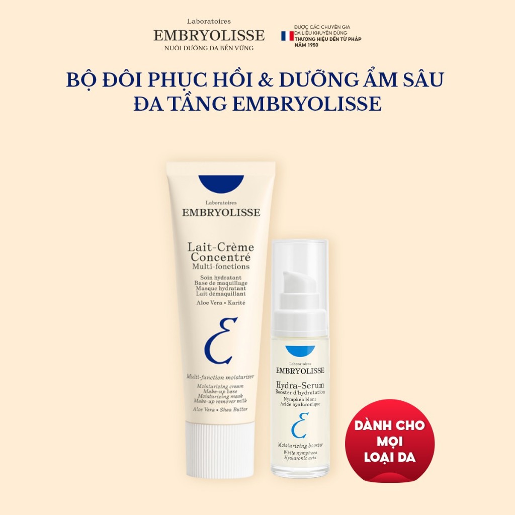 Ảnh Bộ đôi Serum Double HA 30ml và Sữa dưỡng ẩm siêu phục hồi Embryolisse (30-75ml) 4