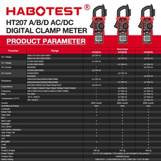 (Bảo hàng 1 năm)HABOTEST HT207 AC DC kỹ thuật số kẹp đồng hồ LED chiếu sáng phụ trợ không tiếp xúc phát hiện điện áp NCV