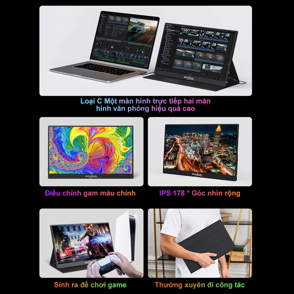 Màn hình Di Động gaming GOOJODOQ Cho Laptop Đế Kéo Dài Ps4 Điện Thoại PC Android Switch Macbook HDMI Bảo hành chính hãng