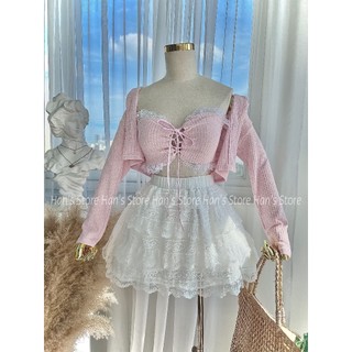[HAN’S STORE ]SET LEN CHÂN VÁY REN TIỂU THƯ MÙA THU 3 món ( ẢNH THẬT)