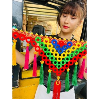 Rèm thổ cẩm trang trí kính lái xe tải,rèm kính tua thẳng,rèm tua tam giác dài 2m5