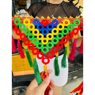 Rèm thổ cẩm trang trí kính lái xe tải,rèm kính tua thẳng,rèm tua tam giác dài 2m5