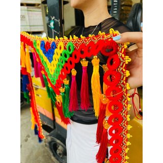 Rèm thổ cẩm trang trí kính lái xe tải,rèm kính tua thẳng,rèm tua tam giác dài 2m5