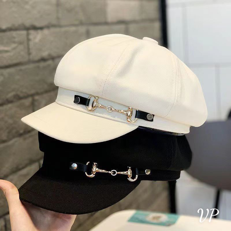 ★Mũ Beret Nữ★Mũ Beret Lưỡi Vịt Màu Trắng Đen  nâu Phong Cách Retro Nhật Bản