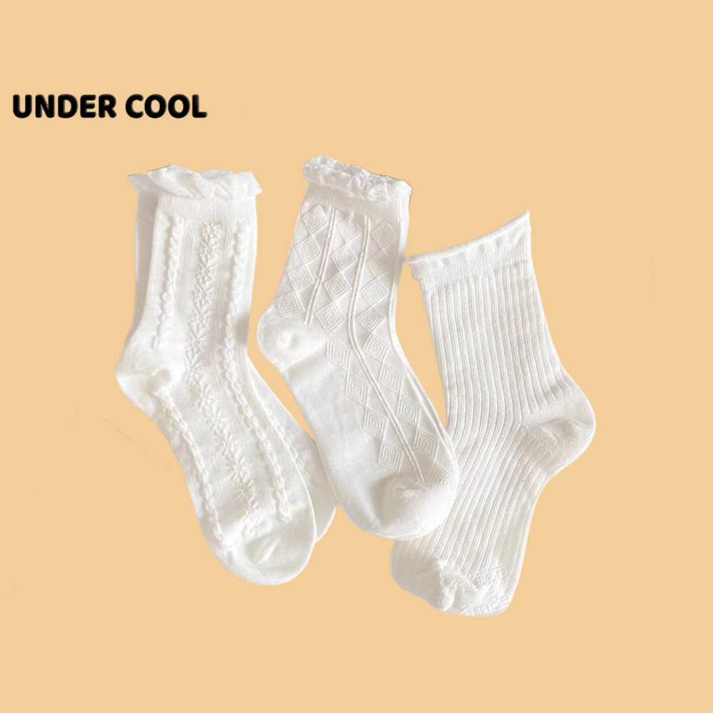Set 5 Đôi Tất Nữ UNDERCOOL Dệt Kim Hoạ Tiết Gân Vintage Cổ Bèo TC16