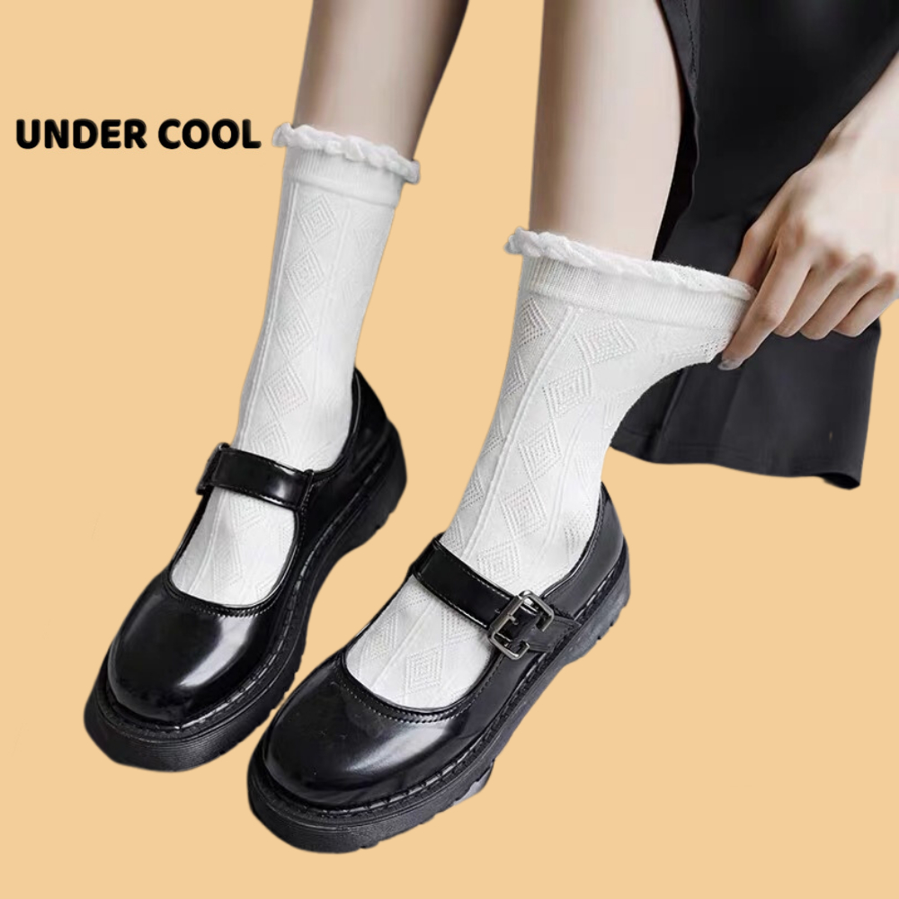 Set 5 Đôi Tất Nữ UNDERCOOL Dệt Kim Hoạ Tiết Gân Vintage Cổ Bèo TC16