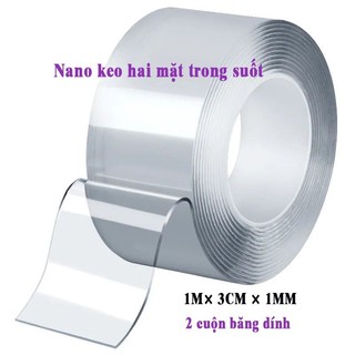 Băng Dính 2 Mặt Nano Trong Suốt Băng Dính 2 Mặt Siêu Dính 3Cm*5M Dán Cố Định Đồ Vật Không Thấm Nước Có Thể Tái Sử Dụng
