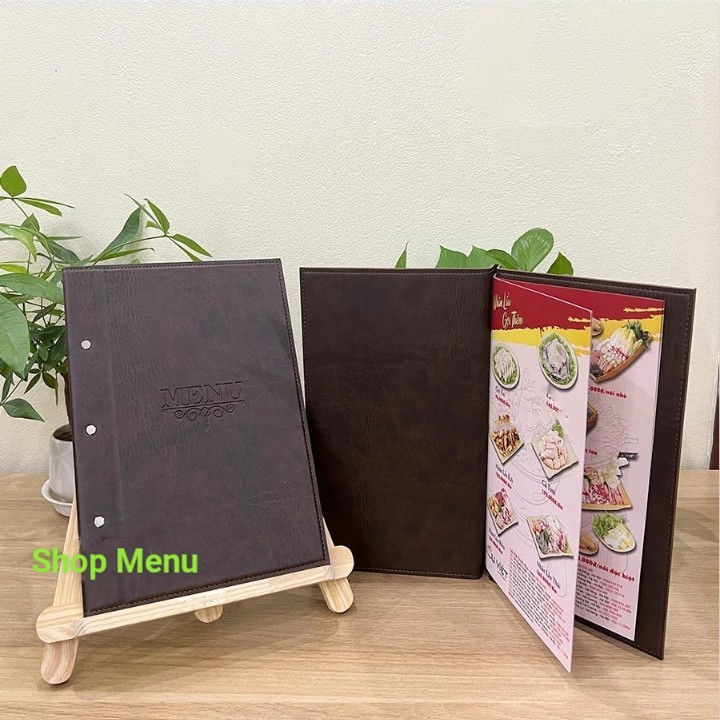 Sổ bìa da gáy đinh, menu da cao cấp gáy đinh, quyển menu loại 1 khổ A4 ...