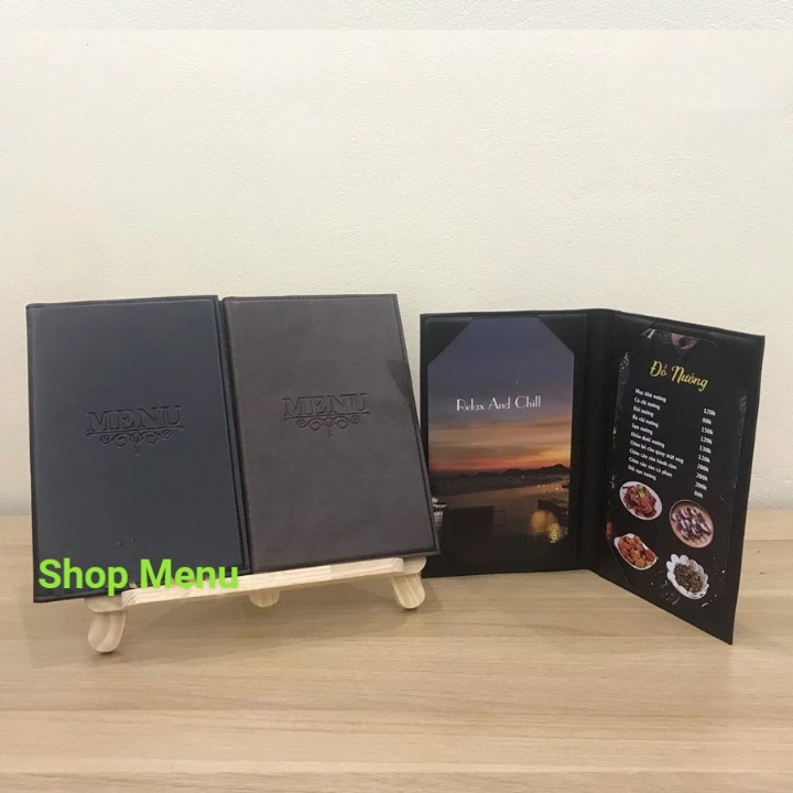 Sổ bìa da góc cài, menu da cao cấp gập đôi, sổ menu nhiều kích thước ...