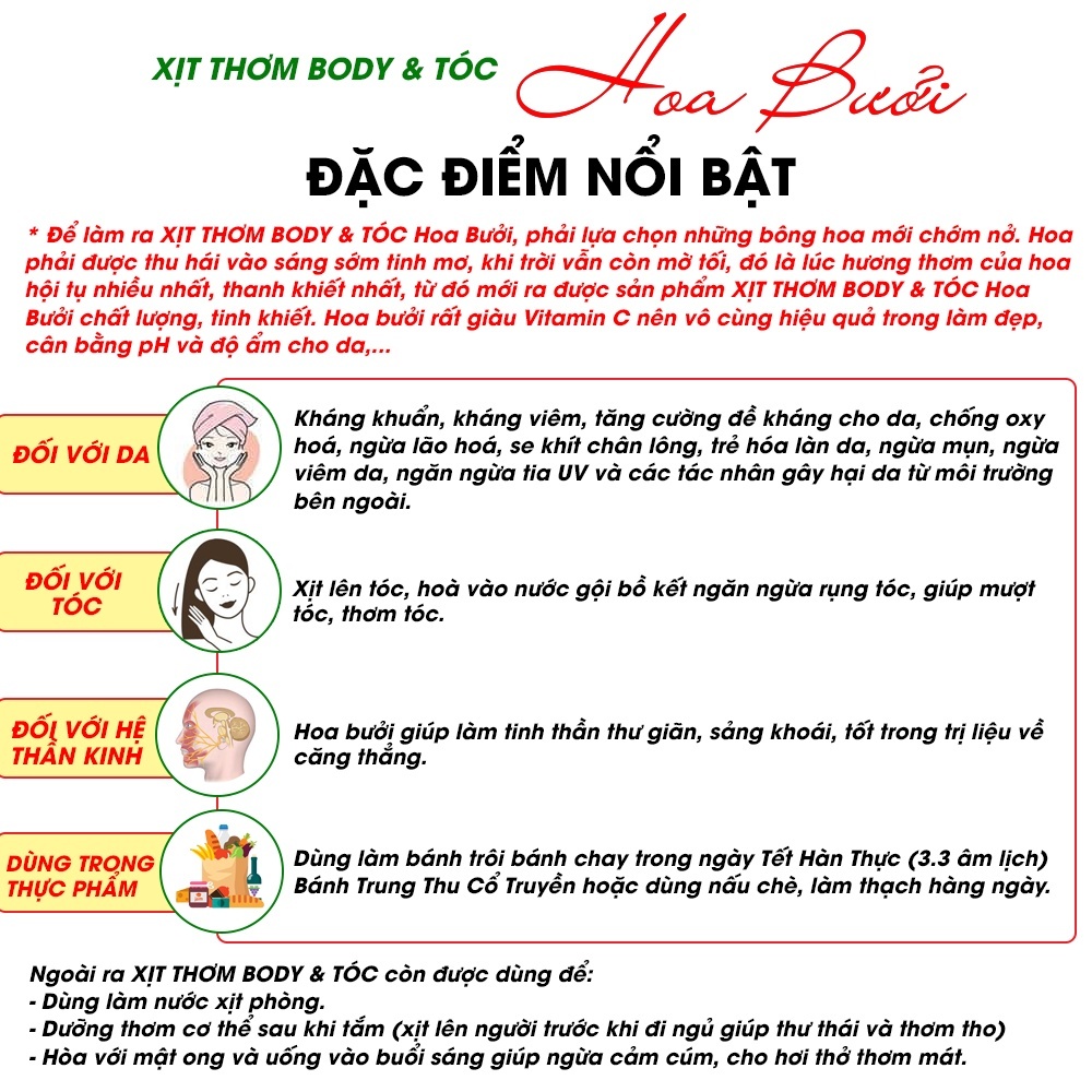 Ảnh Xịt Thơm Body & Tóc Hoa Bưởi TAMAS, chiết xuất từ thiên nhiên, an toàn lành tính, thơm như nước hoa, đẹp da, khỏe tóc. 2