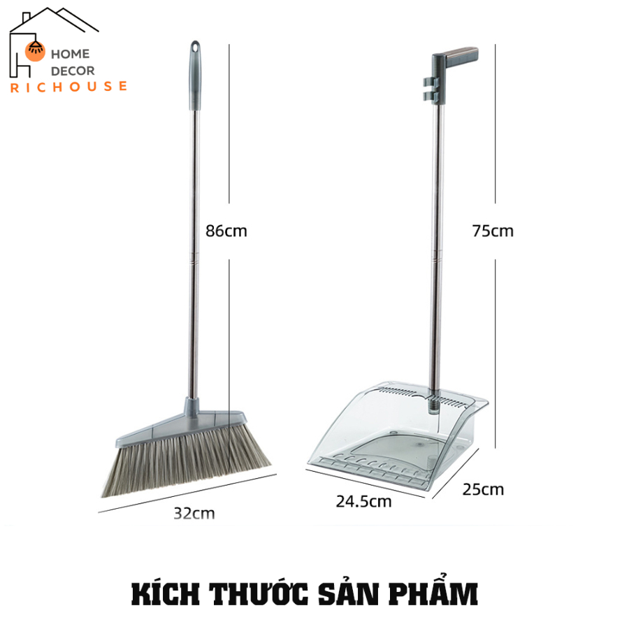 Bộ chổi quét nhà kèm hót rác 2 trong 1 chất liệu ABS bền đẹp chống mài mòn có răng gỡ rối