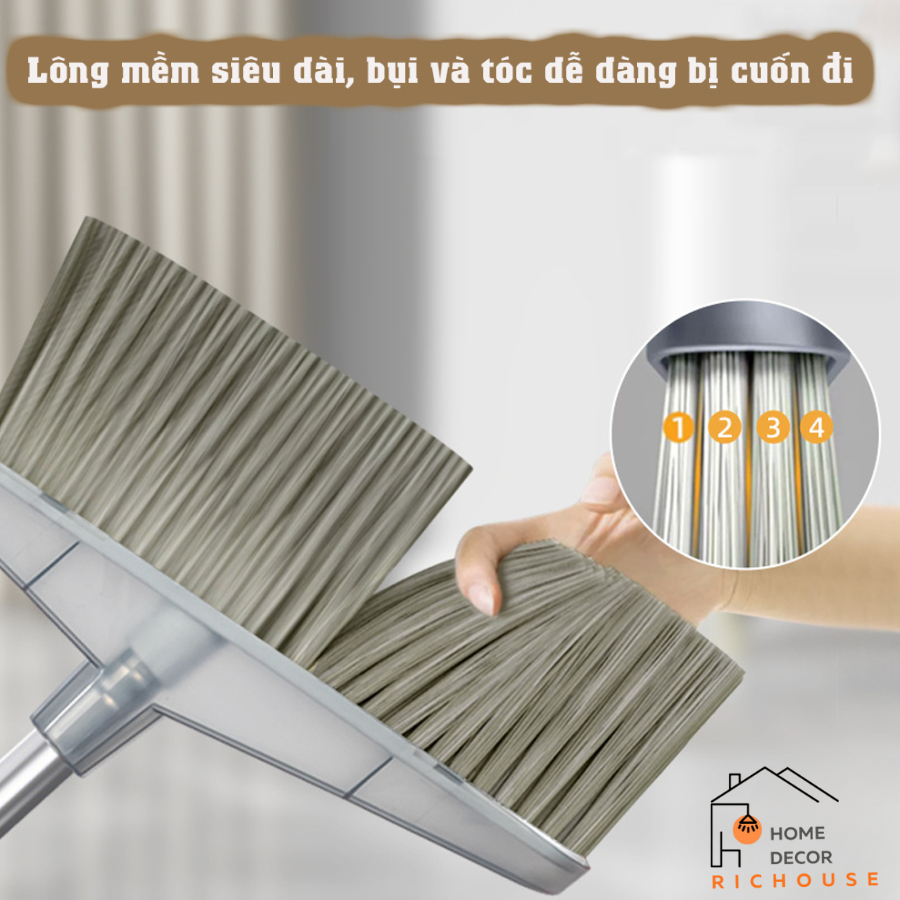 Bộ chổi quét nhà kèm hót rác 2 trong 1 chất liệu ABS bền đẹp chống mài mòn có răng gỡ rối
