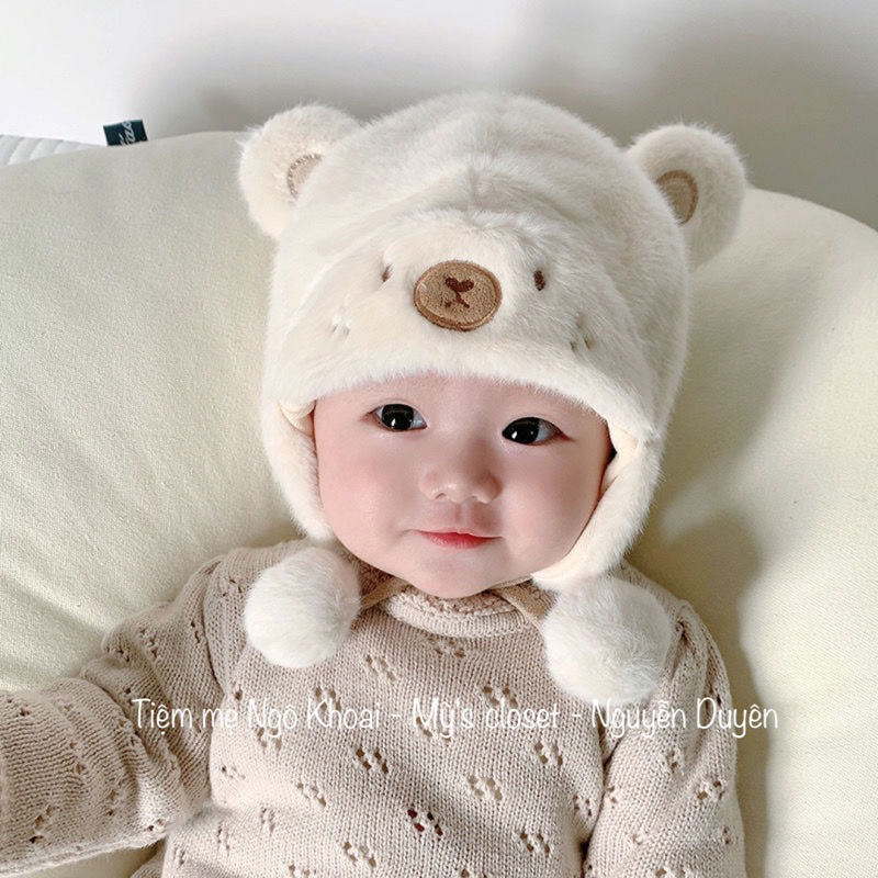 [MD35] Mũ lông tai gấu xinh xắn mềm mịn cho bé