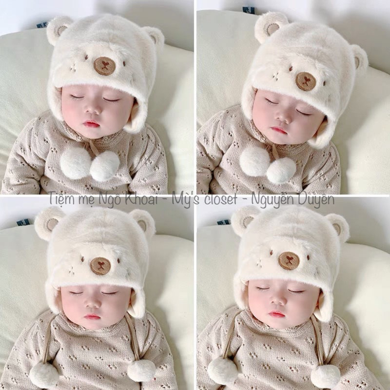 [MD35] Mũ lông tai gấu xinh xắn mềm mịn cho bé