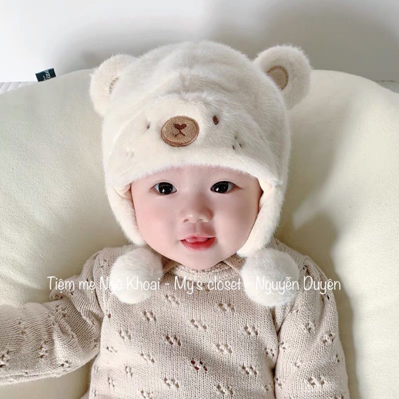 [MD35] Mũ lông tai gấu xinh xắn mềm mịn cho bé