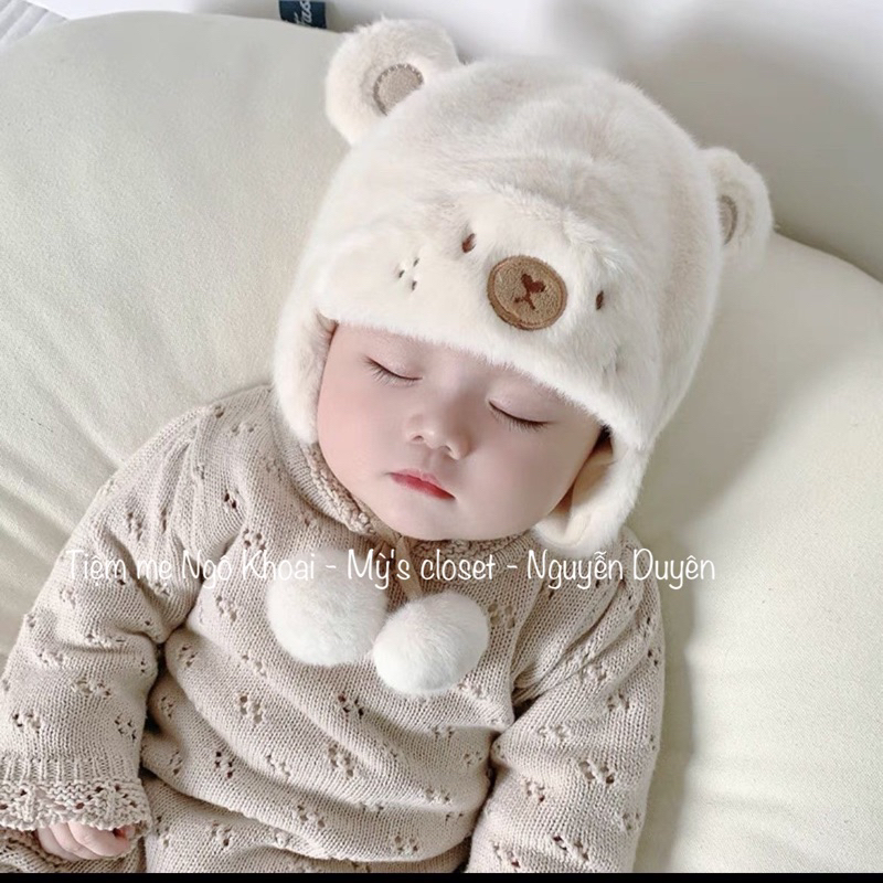 [MD35] Mũ lông tai gấu xinh xắn mềm mịn cho bé