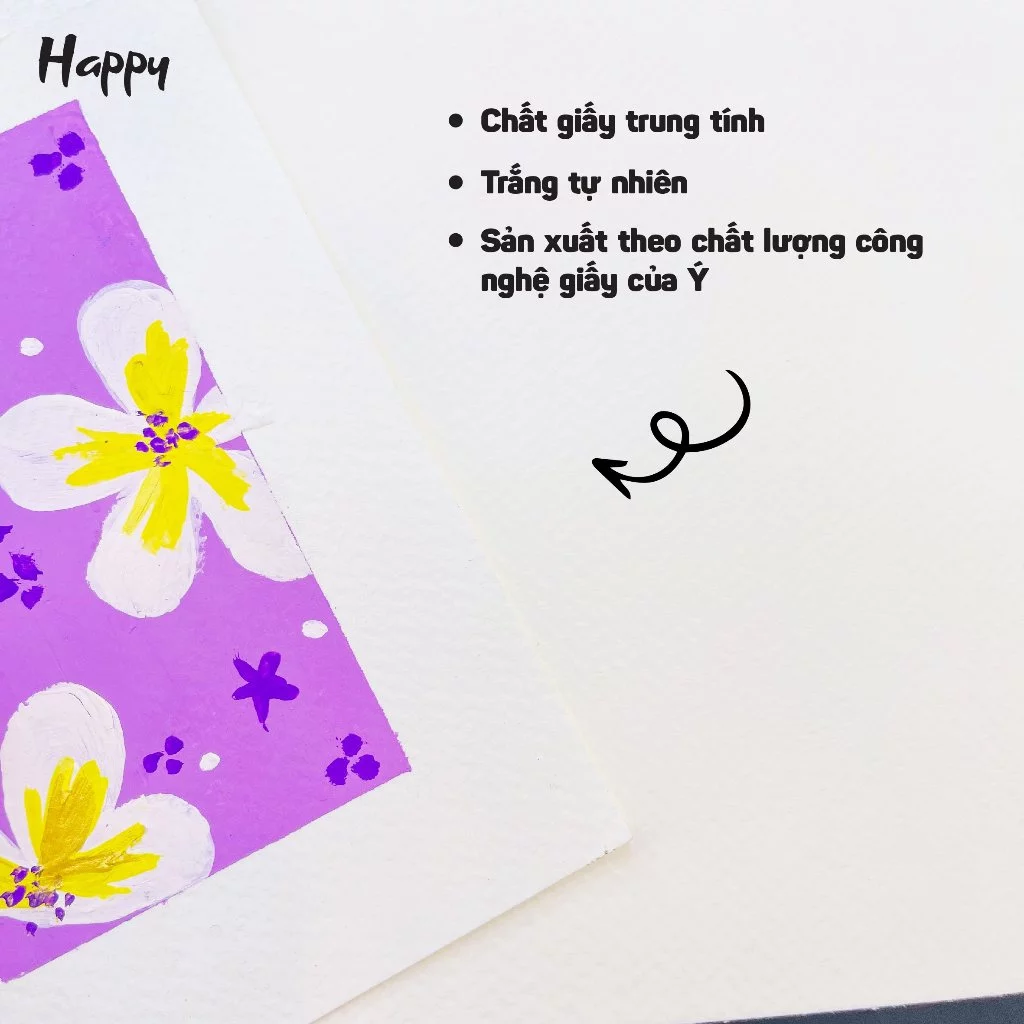 Sổ, Giấy Vẽ Happy Vẽ Màu Nước, Màu Gouache, Acrylic - Định Lượng 300GSM