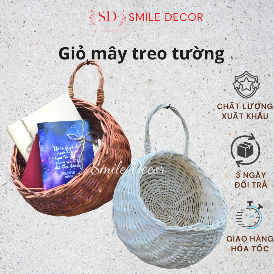 Giỏ mây treo tường đựng hành tỏi Smile Decor , giỏ treo tường cắm hoa ...