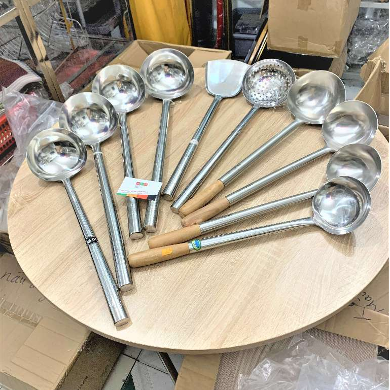 Vá xào, sạn xào CÁN GỖ, CÁN INOX (nhiều kích thước), vá lỗ inox, dụng ...