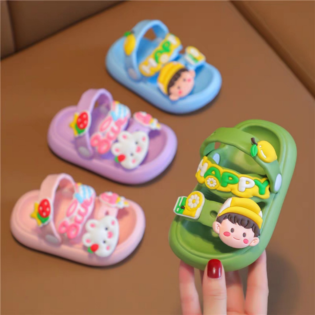 Dép bánh mì 2 quai cho bé trai tặng kèm hình dễ thương, hàng cao cấp siêu mềm gấu bear
