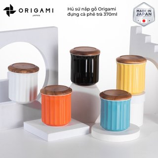[ORIGAMI JAPAN]  Hũ lọ sứ nắp gỗ Origami đựng cà phê trà 370ml