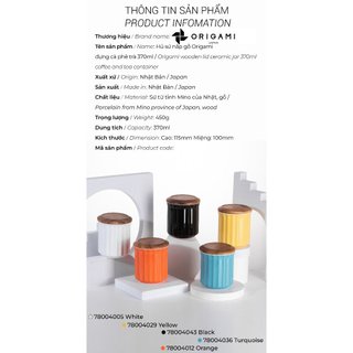 [ORIGAMI JAPAN]  Hũ lọ sứ nắp gỗ Origami đựng cà phê trà 370ml